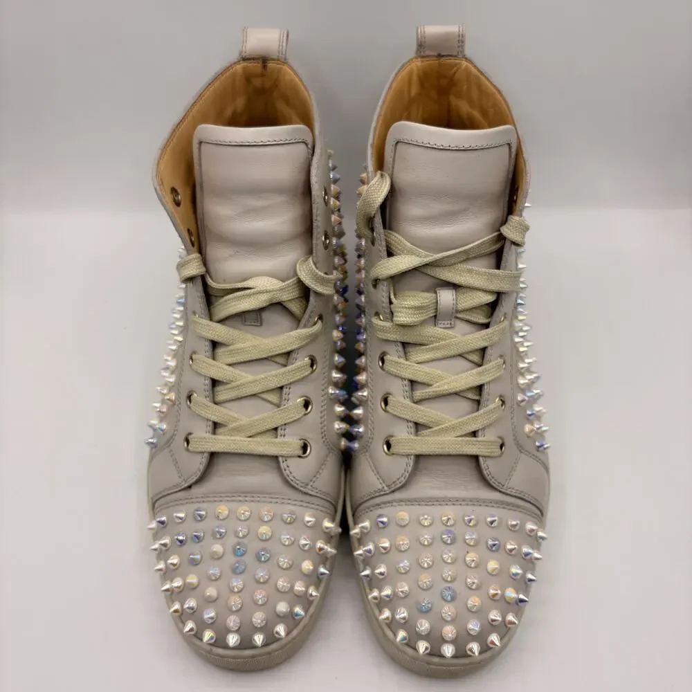 CHRISTIAN LOUBOUTIN Louis Hi Top Spike Sneaker White Iridescent Sz 43/US10 $1390